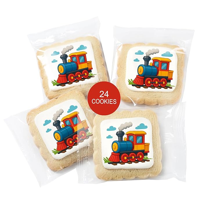 Train Cookies Choo Choo Train Theme Party Favors | Individually Wrapped 24 Pack Themed Cookies |
