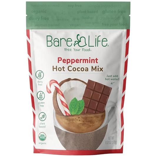 Bare Life: Instant Dairy Free Peppermint Hot Cocoa Mix - 10 Serving Pouch | Gluten Free, Vegan