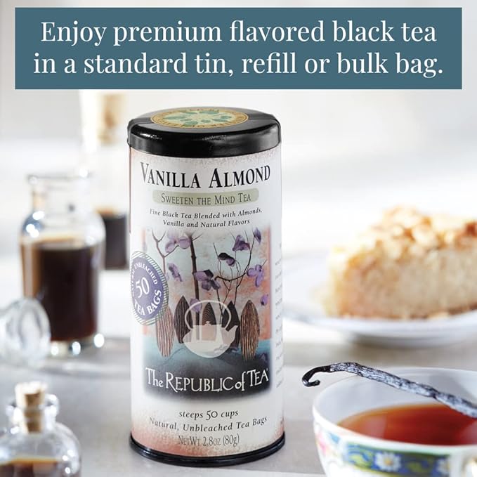 The Republic of Tea ??Vanilla Almond Black Tea Bulk, 250 Bulk Tea Bags, Naturally Caffeinated