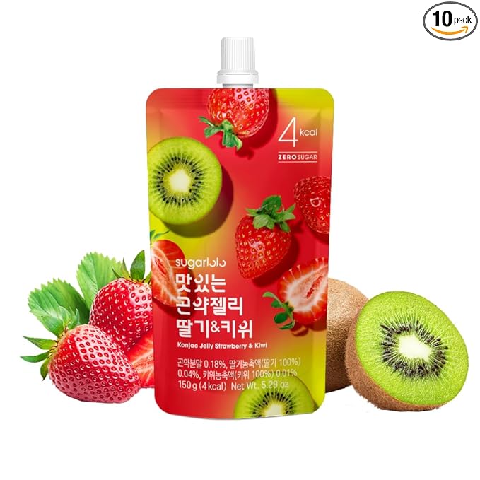 Sugarlolo Konjac Sweet Strawberry & Kiwi Jelly Snack - Vegan Jello with Zero Sugar | Only 4