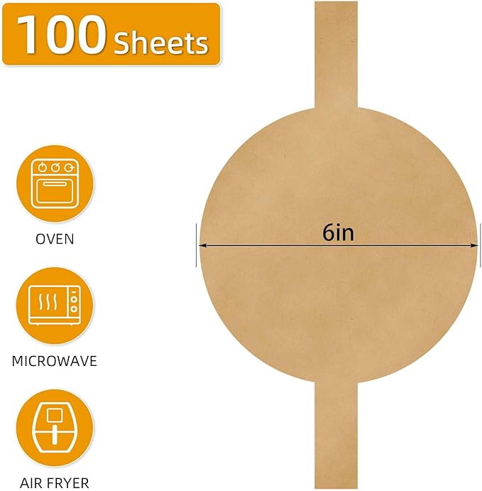 100 Sheets of 6-Inch Parchment Paper Rounds with Lift Tabs, Non-stick Precut Circle Cake Pan