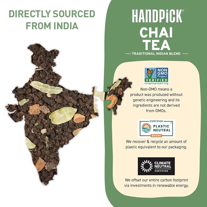 HANDPICK Masala Chai Tea Bags (100 Count) Strong Robust & Aromatic, Blended with Exotic Spices