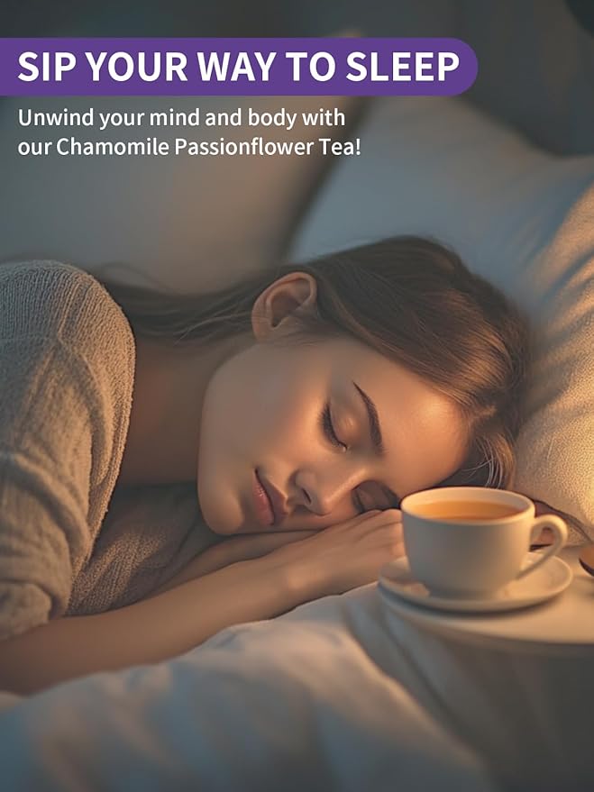 TeeLux Chamomile Passionflower Tea, Caffeine Free Tea with Lemon Balm, Spearmint, Valerian Root