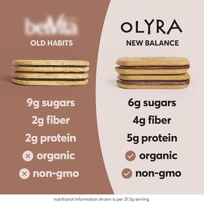 Olyra Dark Chocolate Sandwich Breakfast Biscuits, Healthy Snacks for Kids and Adults, Low Sugar