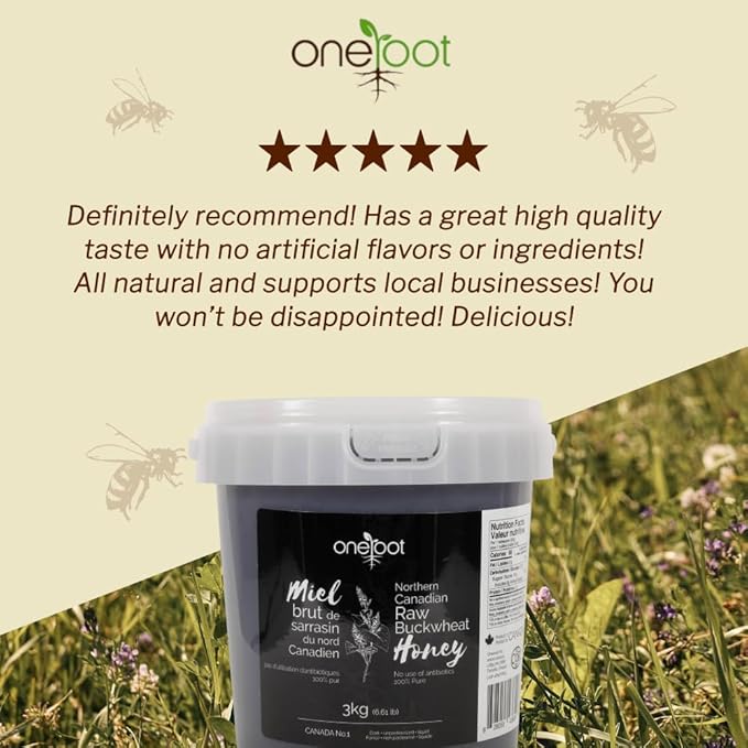OneRoot Raw Buckwheat Honey - Unheated, Unfiltered and Unprocessed Natural Dark Honey, Rich in