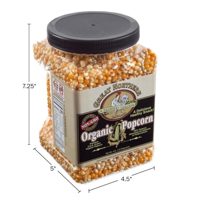 Organic Popcorn Kernels - 4lb Resealable Bulk Jug of Yellow Gourmet Popping Corn for Microwave