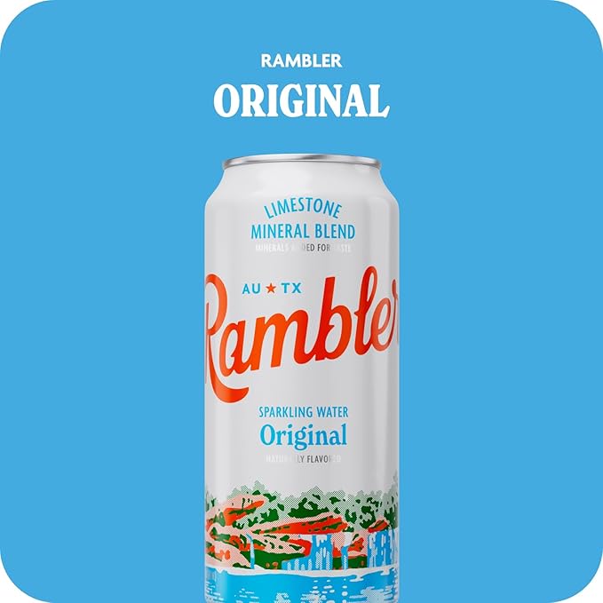 AUTX RAMBLER Sparkling Water, Texas Limestone Mineral Blend, Original Natural Flavor, 16-Ounce