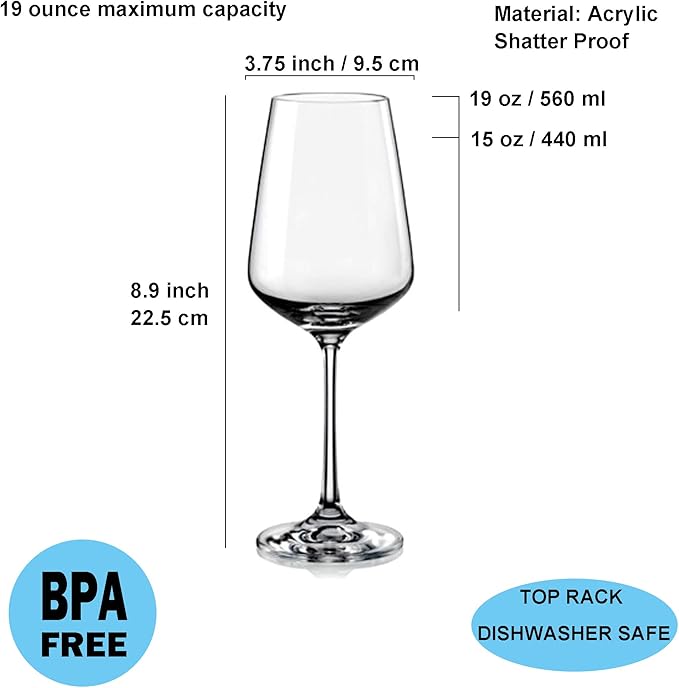 KOXIN-KARLU Unbreakable Classic 18 ounce All-Purpose Plastic Stem Wine Glasses Acrylic Glasses, Set