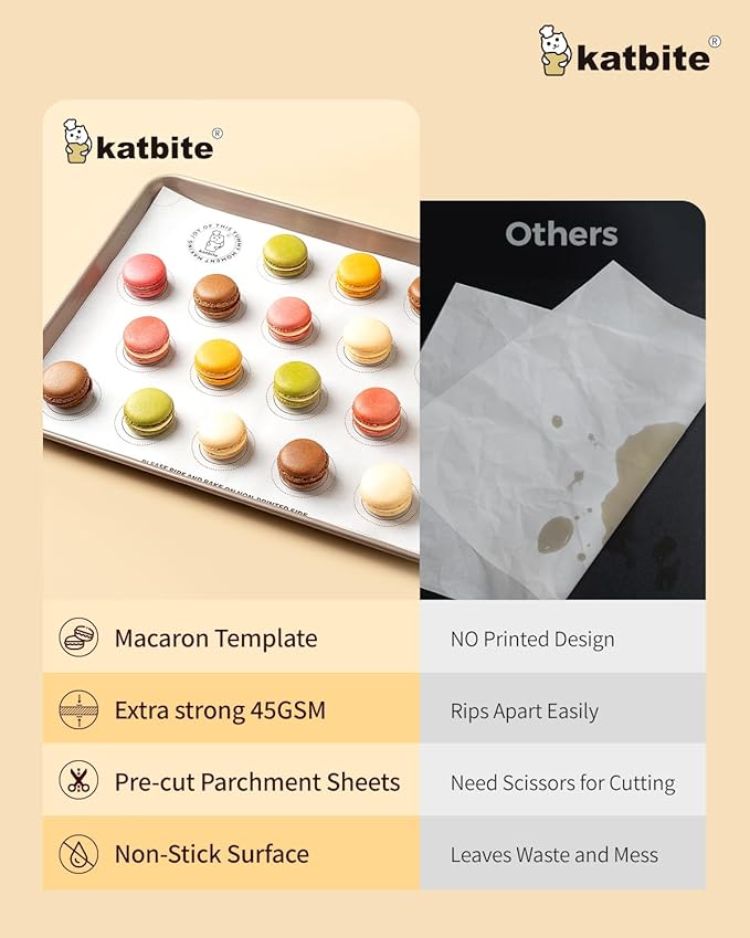 Katbite 100 Macaron Parchment Sheets Template Baking, Cookie Parchment, Printed Circle Baking