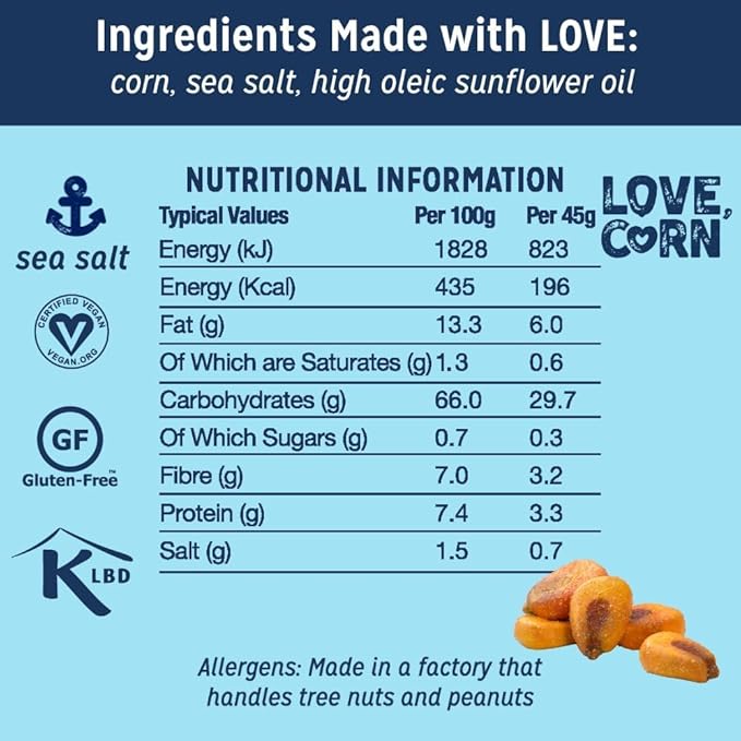LOVE CORN Sea Salt 16oz x 1 Bag - Delicious Crunchy Corn - Healthy Family Snacks - Gluten Free