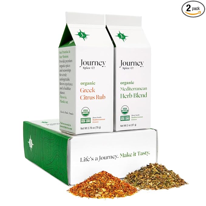 Gourmet Organic Greek Citrus Rub & Mediterranean Herb Blend Seasoning Gift Set by Journey Spice Co.