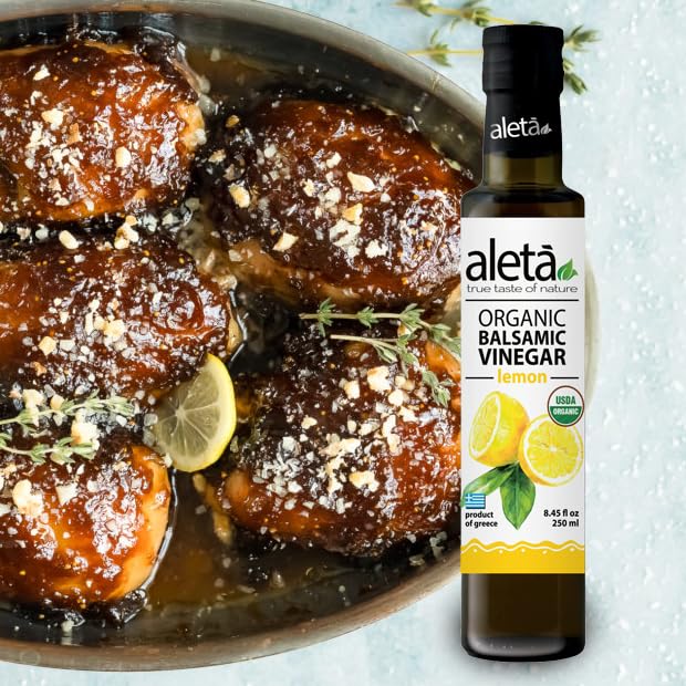 Aleta Farms Balsamic Vinegar, Premium Quality Lemon Infused Balsamic Glaze, USDA Organic, Perfect