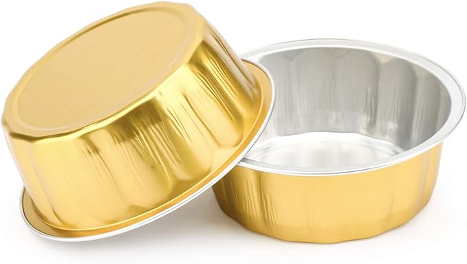 Beasea Disposable Ramekins with Lids, 8 oz 50 Pack Golden Aluminum Foil Cups Disposable Creme