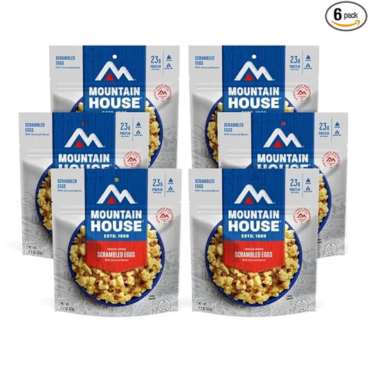 Mountain House Scrambled Eggs with Uncured Bacon Freeze Dried Backpacking & Camping Food 6-Pack