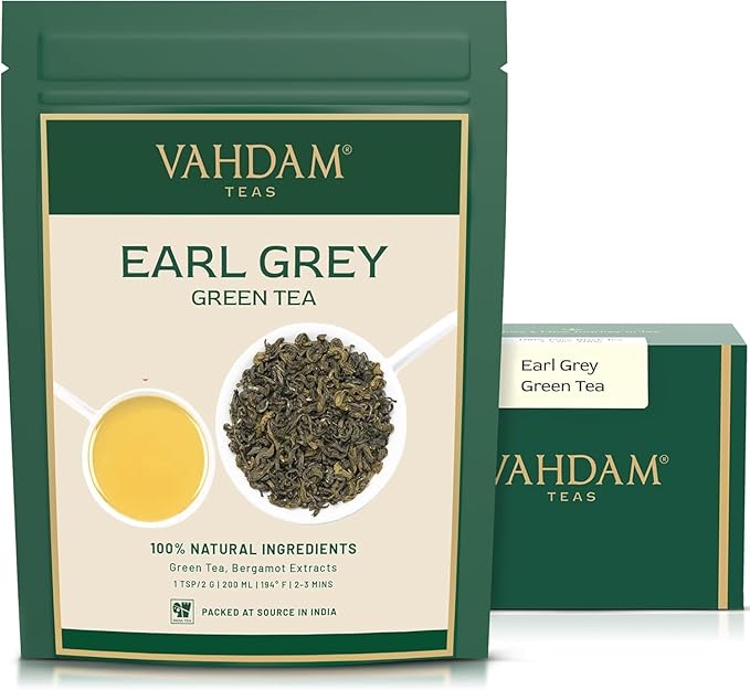 VAHDAM, Earl Grey Citrus Green Tea Loose Leaf (50+ Cups, 3.5 oz) Loose Leaf Earl Grey Green Tea