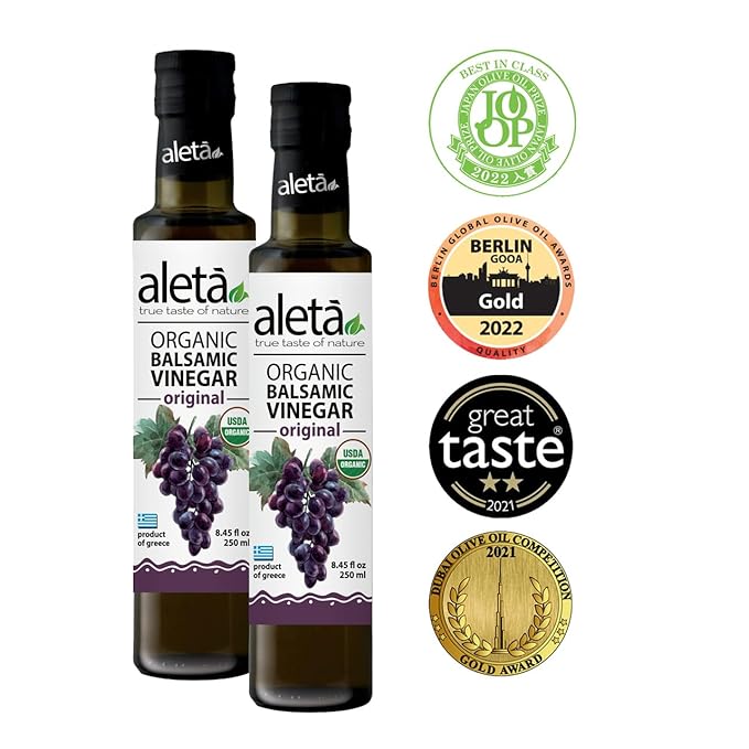 Aleta Farms Balsamic Vinegar, USDA Organic, Aged Flavored Vinegar, Perfect for Salad Dressings