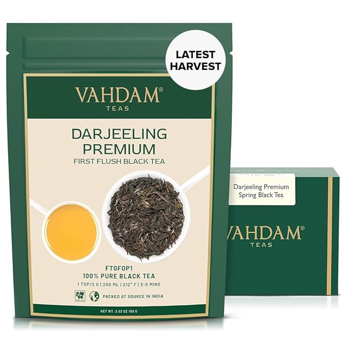 VAHDAM, First Flush Darjeeling Tea - 50 Cups (3.53oz) | Loose Leaf Black Tea - Flowery, Aromatic &