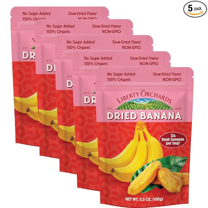 Liberty Orchard Organic Whole Dried Banana - Naturally Sweetened Dried Fruit Snack for Healthy