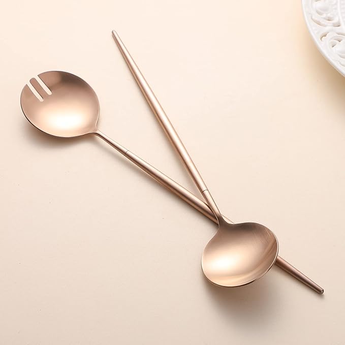 Salad Servers,Spoon and Fork Set 11.41 inch,18/10 Stainless Steel Salad Serving Titanium Plating