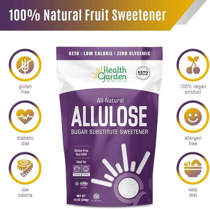 Health Garden Allulose Sweetener - Gluten and Sugar Free - Zero Net Carb - Non GMO - Kosher - Keto