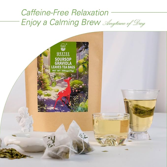 WT WEETEE Soursop Leaves Tea Bags, Made with 100% Pure Soursop Graviola/Guanabana Leaves, Natural