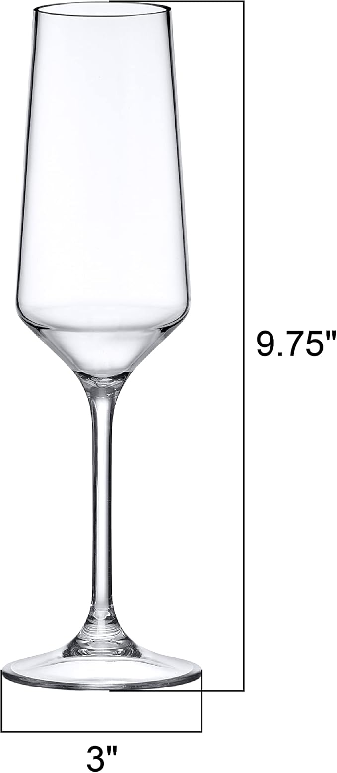 Amazing Abby - Stella - 8-Ounce Unbreakable Tritan Champagne Flutes (Set of 6), Plastic Wine