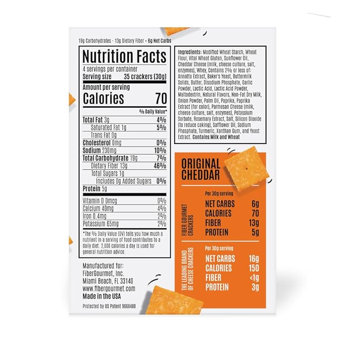 Fiber Gourmet Original Thinables Baked Cheese Crackers – Low Calorie, High Fiber Snack – 6g Net