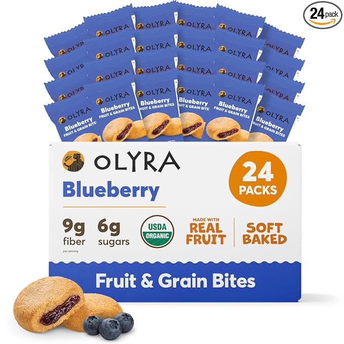 Olyra Blueberry Fruit Bars, Prebiotic High Fiber Snack, Organic Snack, Healthy Snacks for Adults