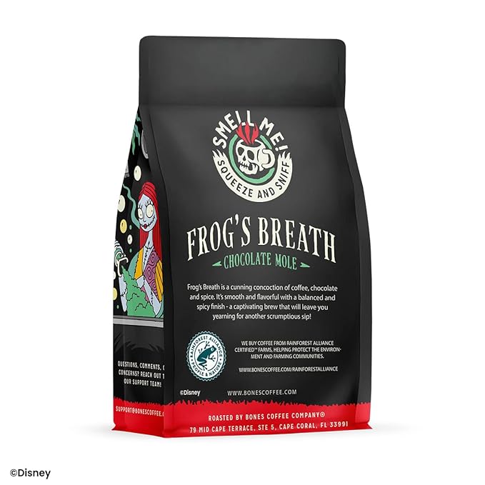 Bones Coffee Company The Nightmare Before Christmas Frog's Breath Flavored Coffee Beans, Medium