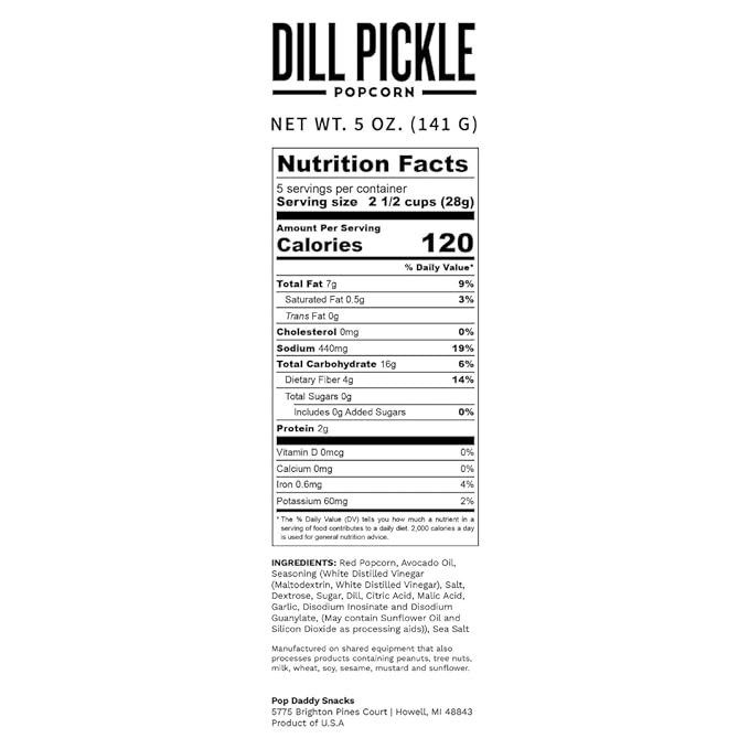 Pop Daddy Flavored Popcorn Gourmet, Dill Pickle Flavor Popped Popcorn, Hand Seasoned Ruby Red