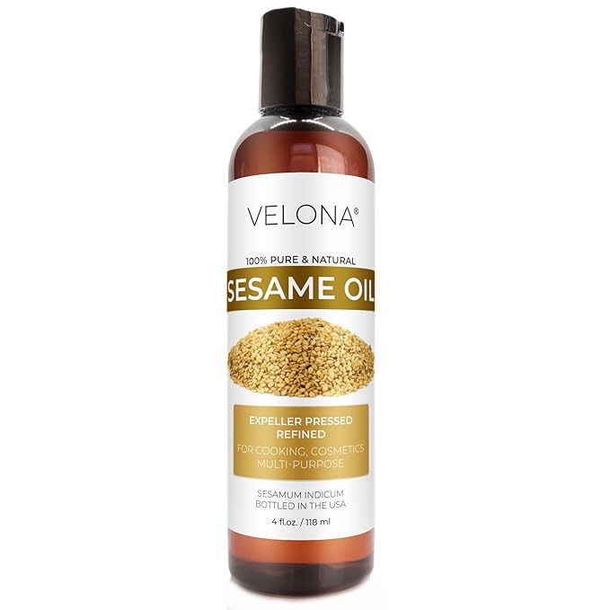 Sesame Seed Oil by Velona - 4 fl oz | 100% Pure and Natural Carrier Oil | Refined, Expeller Pressed