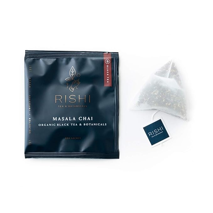 Rishi Tea Masala Chai Black Sachet Tea Bag Blend - Organic, Assam with Whole Spices, Energizing &