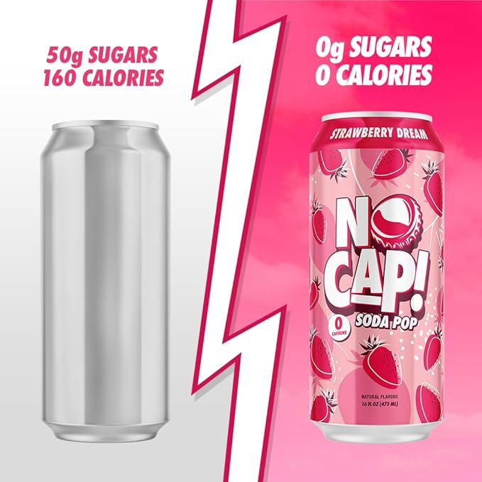 No Cap! Healthy Soda Drinks For Kids, Teenagers & Adults, Natural Flavors, Zero Sugar, Zero