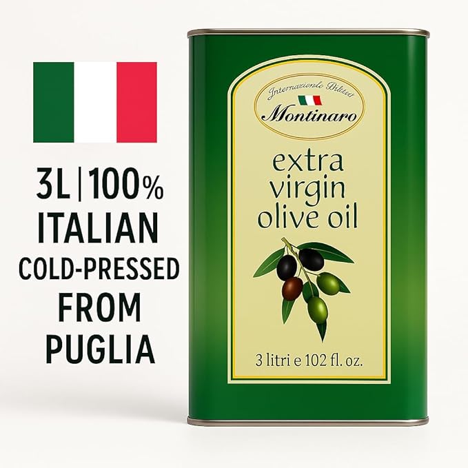 Montinaro Italian Extra Virgin Olive Oil ??Cold-Pressed EVOO from Puglia ??3L (101 fl oz) Tin