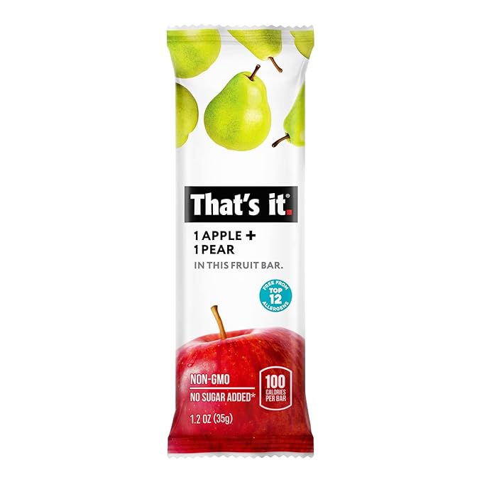 That's it. Apple + Pear 100% Natural Real Fruit Bar, Best High Fiber Vegan, Gluten Free Healthy