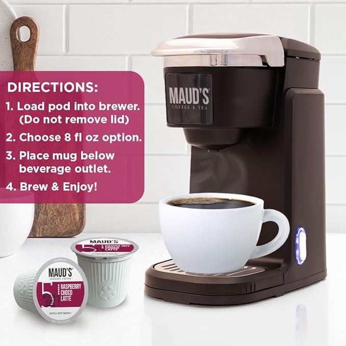 Maud's Raspberry Chocolate Flavored Coffee Pods, 50 ct, Medium Roast Flavored Coffee in Recyclable