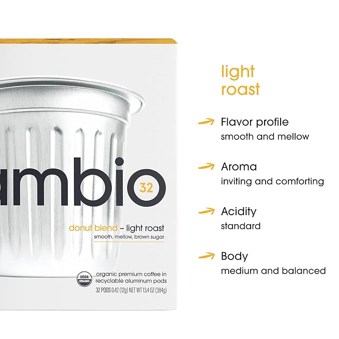 Cambio Roaster Donut Blend Keurig Coffee K Cups, Organic Light Roast Coffee Pods, Only Aluminum K