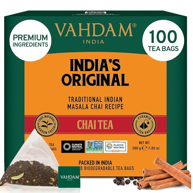VAHDAM, India's Original Masala Chai Tea Bags (100 Count) No Added Flavoring | Blended w/Exotic
