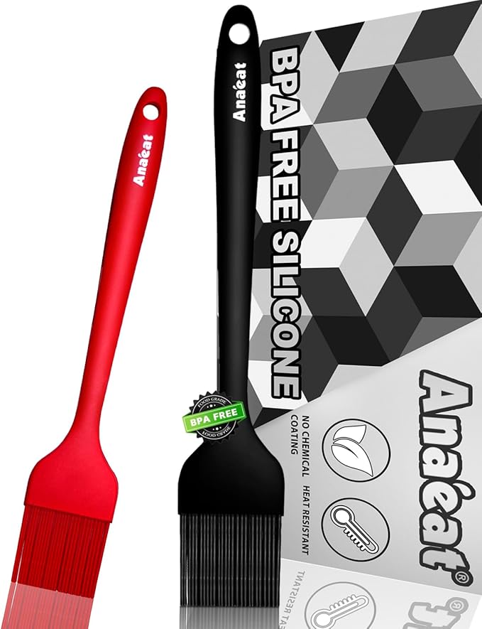 Anaeat 2 Pack Silicone Basting Pastry Brushes - Heat Resistant Brush with Soft Bristles, Hygienic