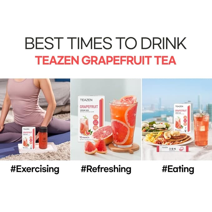 TEAZEN Grapefruit Tea, Sugar Free, Hibiscus and Green Tea, Powdered Mix Beverage from Korea, 10