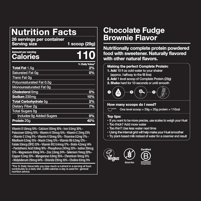 Huel Vegan Protein Powder | Chocolate Fudge Brownie | Complete Nutrition | 20g Protein Powder |