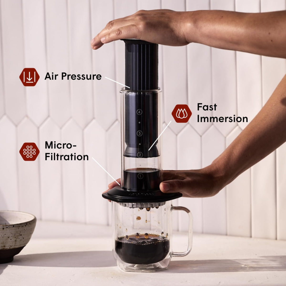 AeroPress Premium Coffee Press, Glass, Stainless Steel & Aluminum, Black