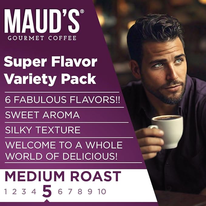 Maud's Sampler Variety Pack Coffee Pods, 24 ct, 6 Assorted Flavors, Medium Roast Flavored Coffee in