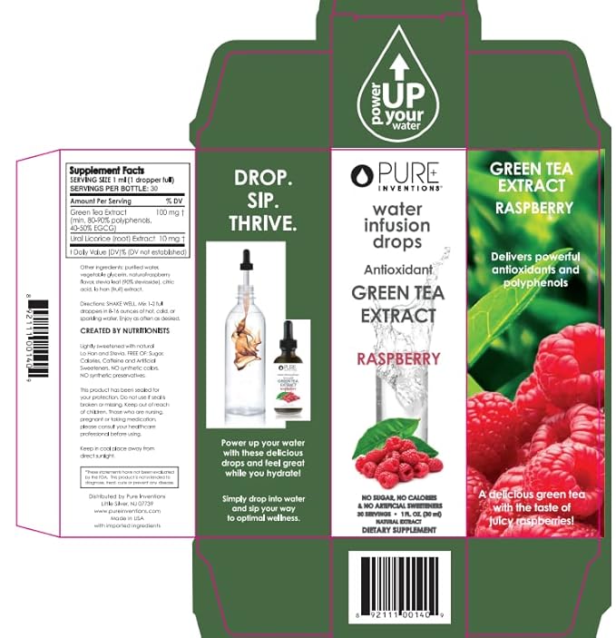 Pure Inventions - Green Tea Raspberry Water Infusion Drops - Antioxidants & Electrolytes - Health &