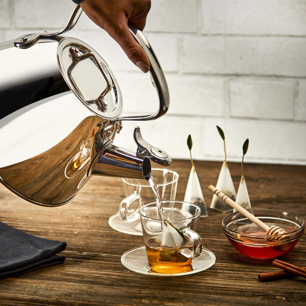 All-Clad Specialty Stainless Steel Tea Kettle 2 Quart Induction Pots and Pans, Cookware Silver