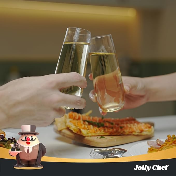 JOLLY CHEF 48 Pack Stemless Plastic Champagne Flutes 9 oz, Crystal Clear Stemless Plastic Toasting