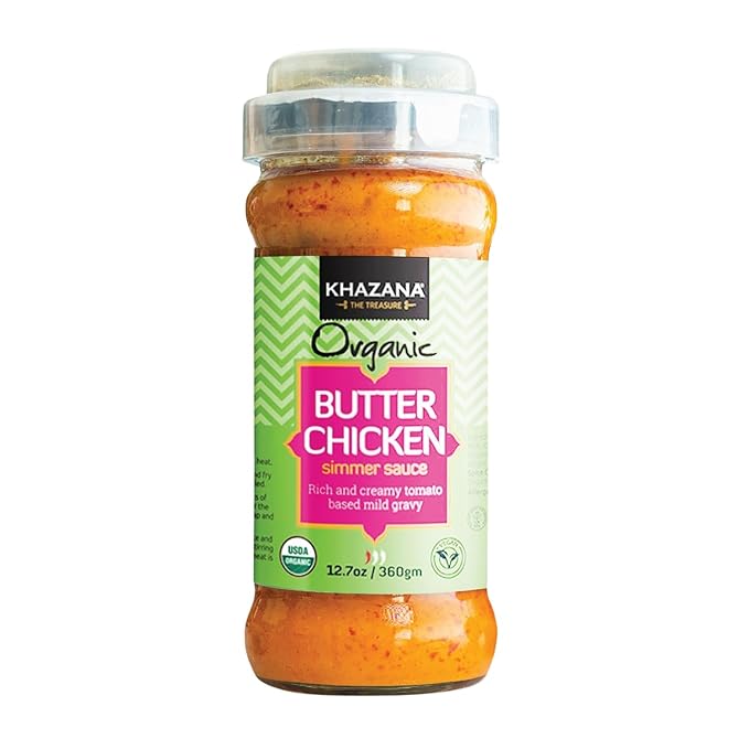 Khazana ORGANIC Butter Chicken Simmer Sauce - 12.7oz Jar | Non-GMO, Vegan, Gluten-Free, Kosher |