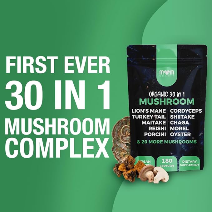 30 in 1 Ultimate Mushroom Supplement - 180 Mushroom Capsules, Organic - Lion?™s Mane, Cordyceps
