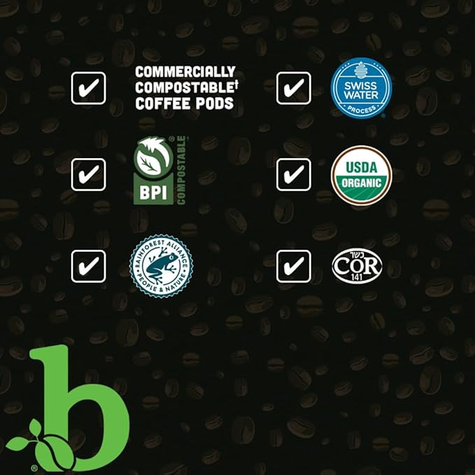 beaniac Organic Downtime Decaf Swiss Water Decaffeinated, Medium Roast, Single Serve Compostable K
