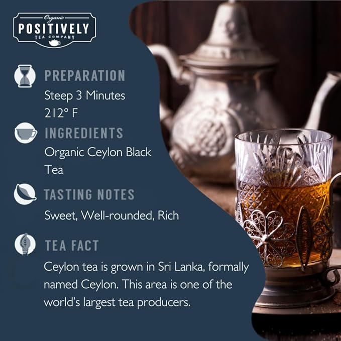 Organic Positively Tea Company, Ceylon Black Tea, Loose Leaf, 16 Ounce